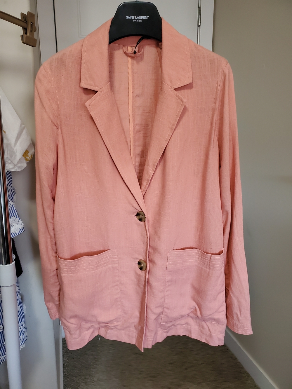 Black Tape Linen Mixed Blazer Jacket Peach Size Medium